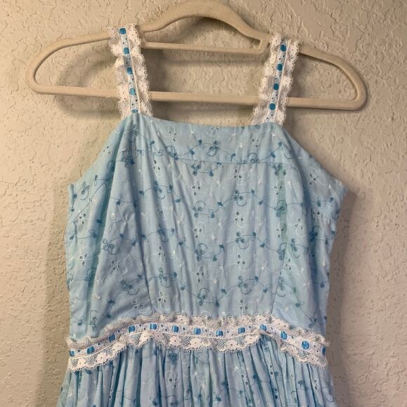 VINTAGE Dress Handmade Prairie 60's 70's Boho Lace Ribbon Embroidered Metal Zip - Picture 5 of 13